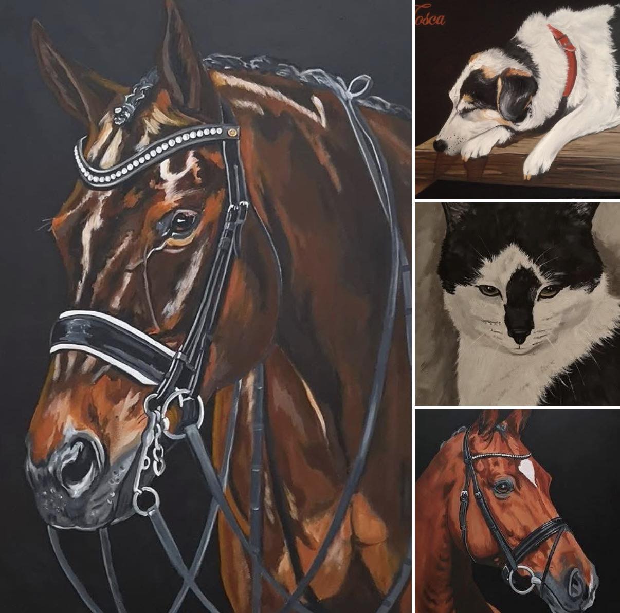 Voorbeeld van een blackpainting — paard op zwart paneel